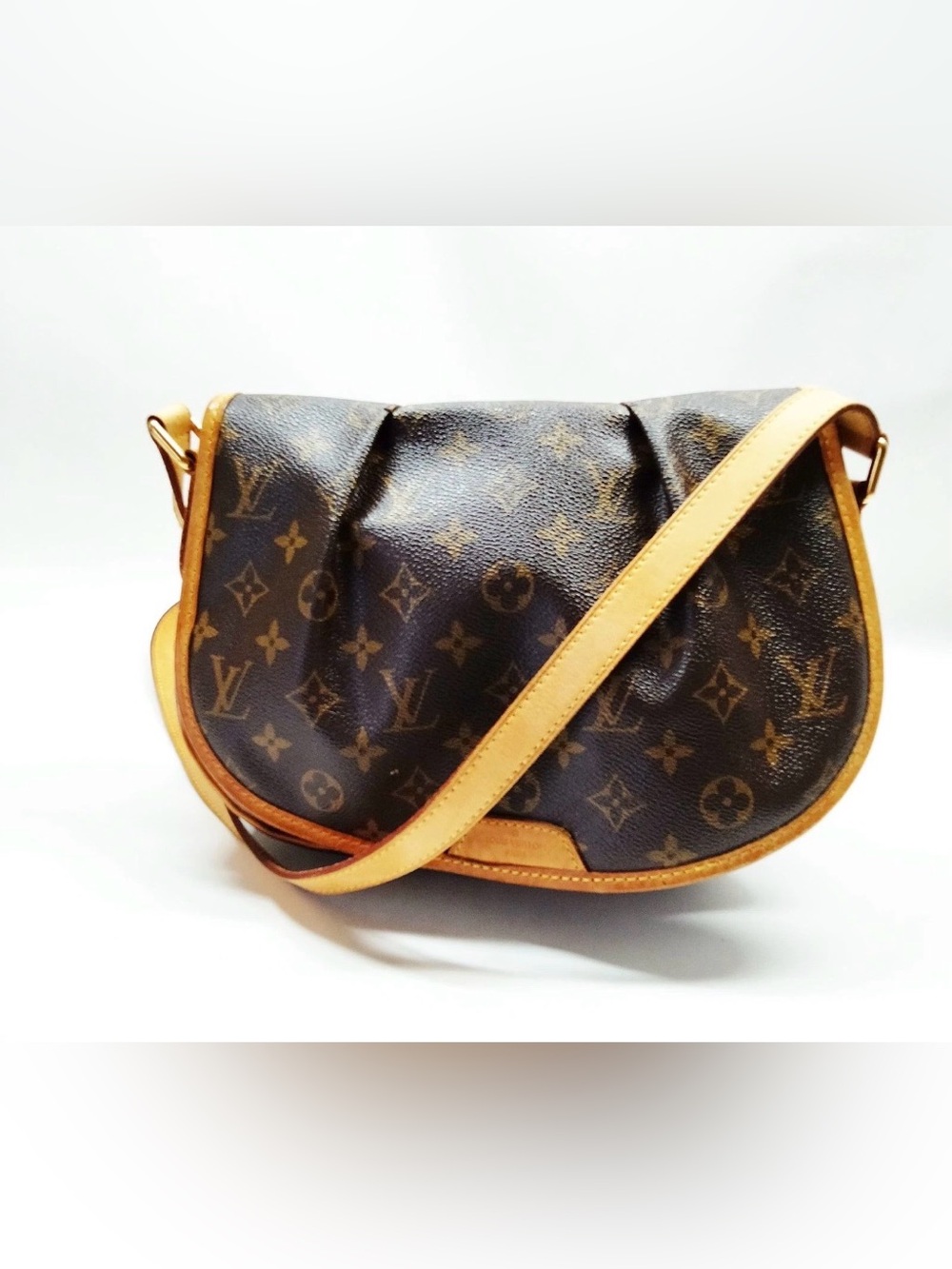 Louis Vuitton Menilmontant Monogram Crossbody in Dark Brown with Tan Trim